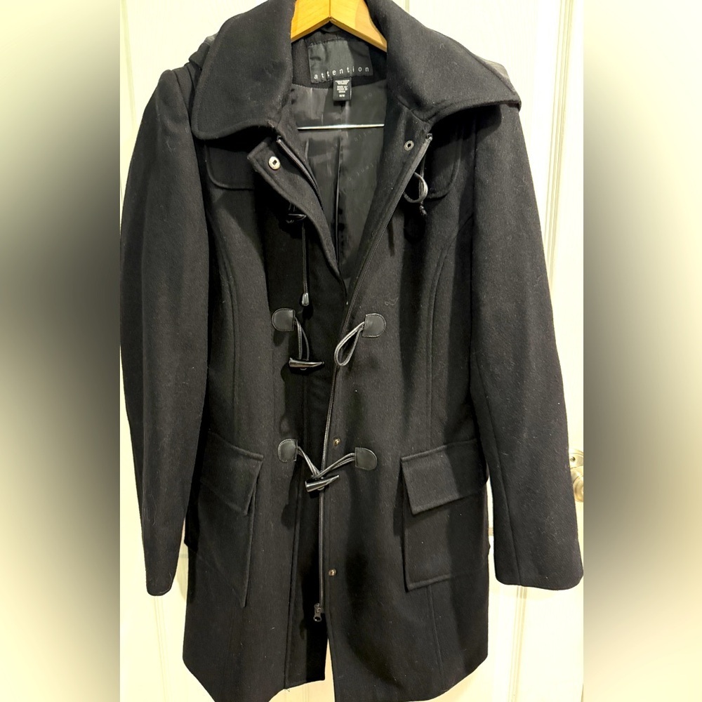 VTG Attention Black Women's Frog Toggle Snap Zip Pea Coat Size M